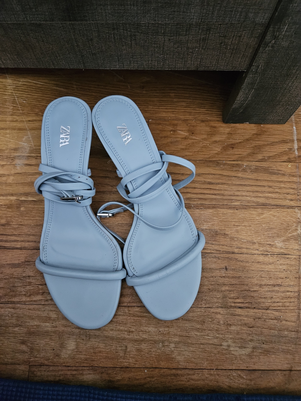 ZARA Women's Light Blue Strappy Slide Sandals
